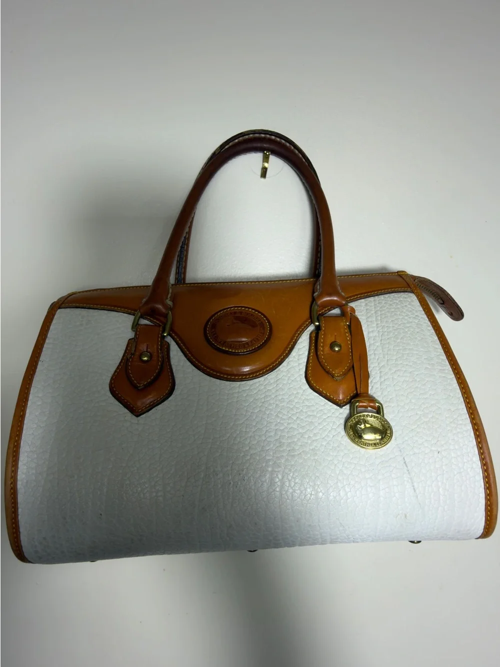 Vintage Dooney & Bourke All Weather Leather Doctor Satchel Bag Bone Cream Tan